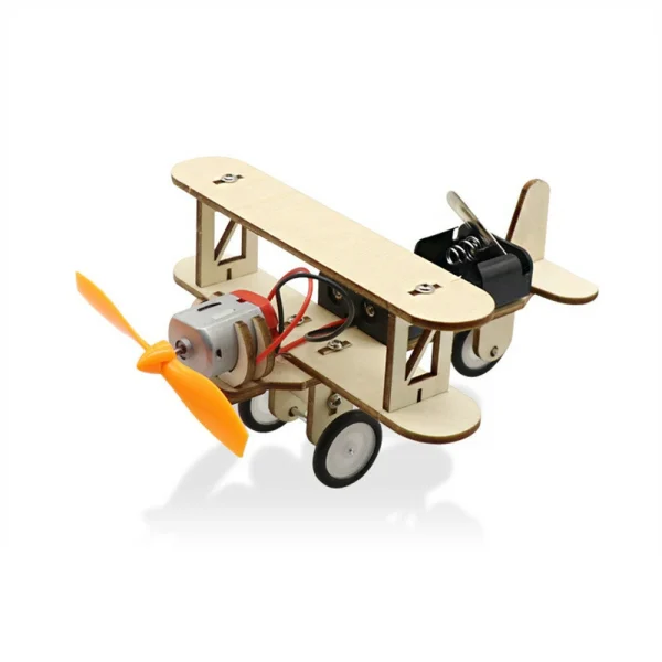 DIY Electric Taxiing Aircraft Model Toys Wooden plane Dual Motor Biplane for Children Small Inventions Scientific Experiments Gift Kids Assembled - Image 3