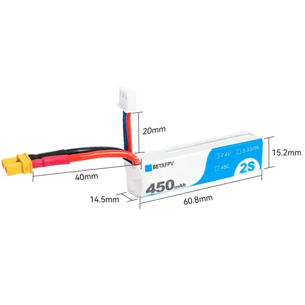 2PCS BETAFPV 7.4V 450mAh 2S 45C Battery XT30 for Meteor85 Meteor85 HD Beta75X Mobula 7 2S Brushless Whoop FPV Drones - Image 2