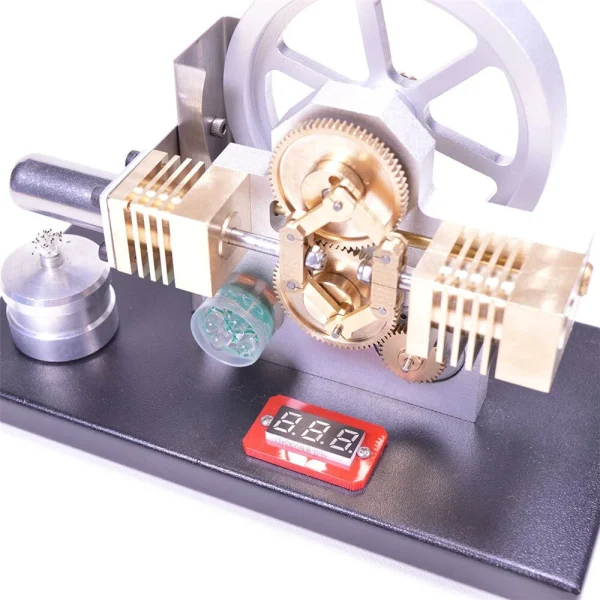 Enjomor Horizontal Gear Drive Hot Air Stirling Engine LED Electricity Generator Model with Voltmeter - Image 5