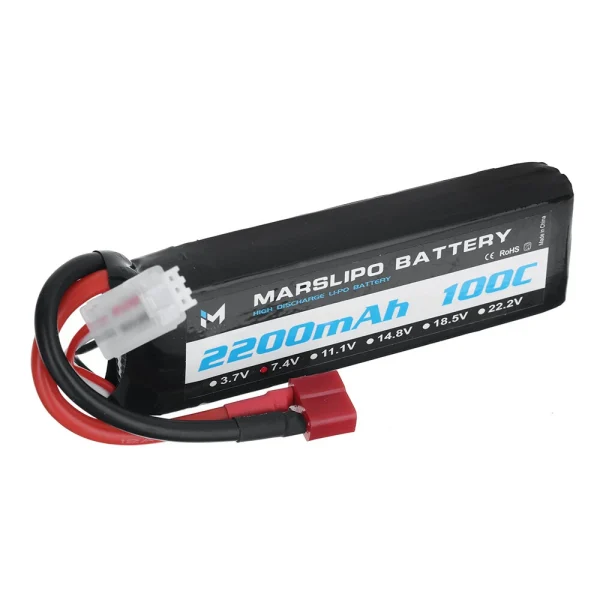 MARSLIPO 7.4V 2200mAh 100C 2S Lipo Battery T Plug with XT60 Adapter for RC Models - Image 2