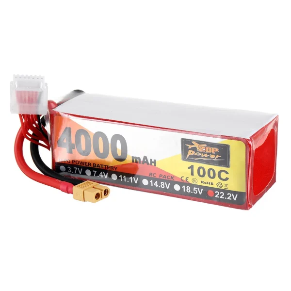 ZOP Power 22.2V 4000mAh 100C 6S Lipo Battery XT60 Plug for FPV RC Drone - Image 2