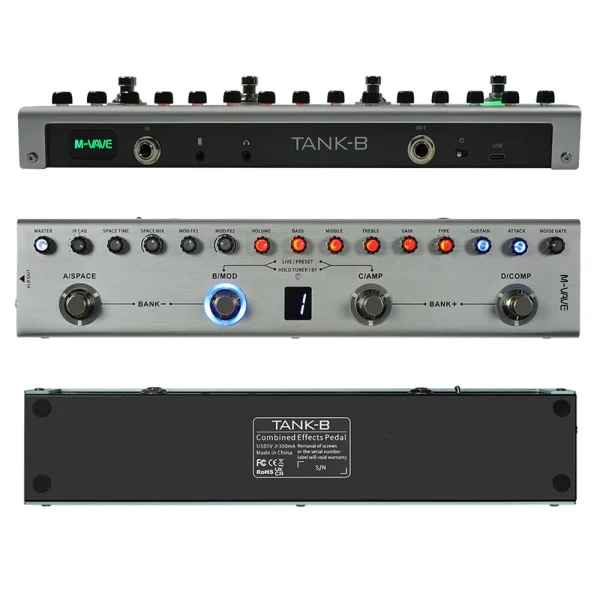 M-VAVE Guitar Effects Multi-effects Pedal 3 Band TANK-G/B Delay Reverb BT Connection Type C